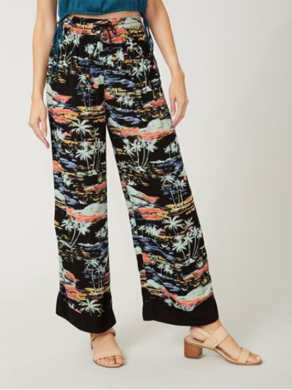 Free People | Floral Tropical Blue Lagoon Wide Leg Lounge Pants, XS